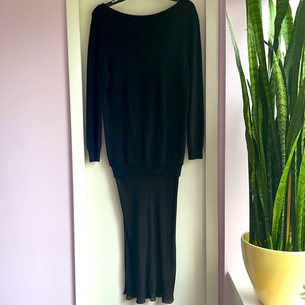 Alexander Wang black sweater dress w sheer silk skirt size 2